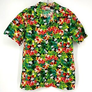 Mickey Mouse Men’s Shirt Tropical Hibiscus Button Collared Medium Disney